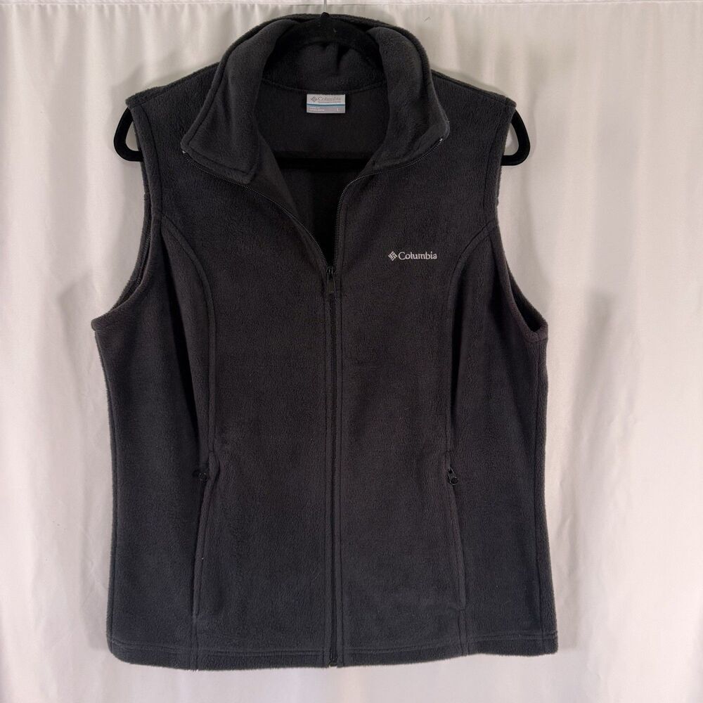 Columbia Fleece Vest Women's Large Black Full Zip Pockets Sleeveless